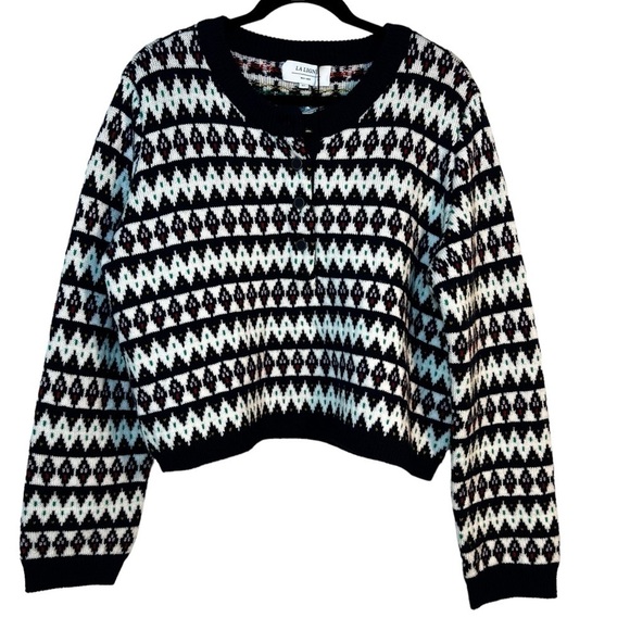 La Ligne Merino Wool Recurate Courchevel Henley fair isle sweater size xl - Picture 3 of 11